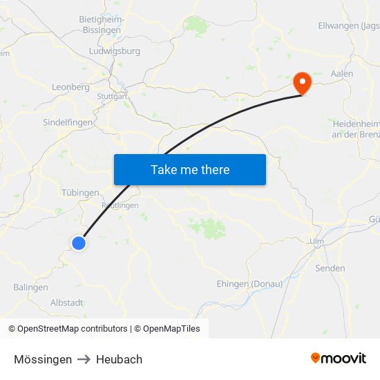 Mössingen to Heubach map