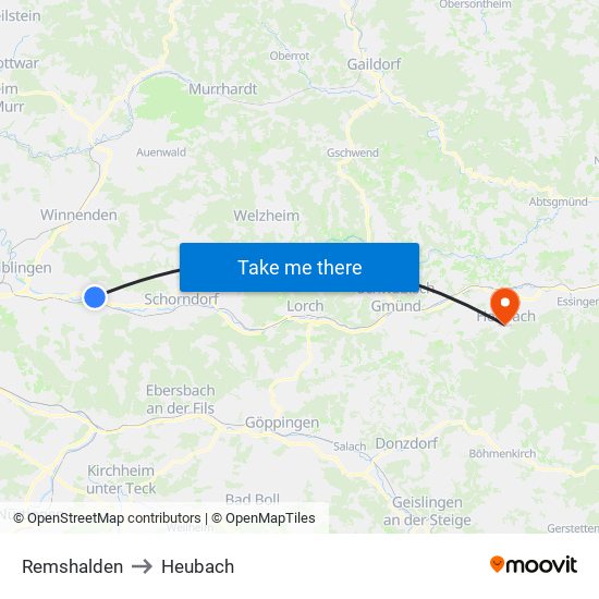 Remshalden to Heubach map