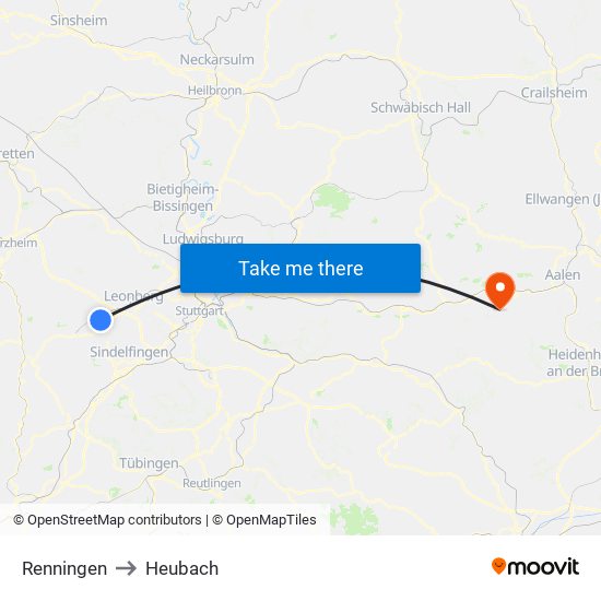 Renningen to Heubach map