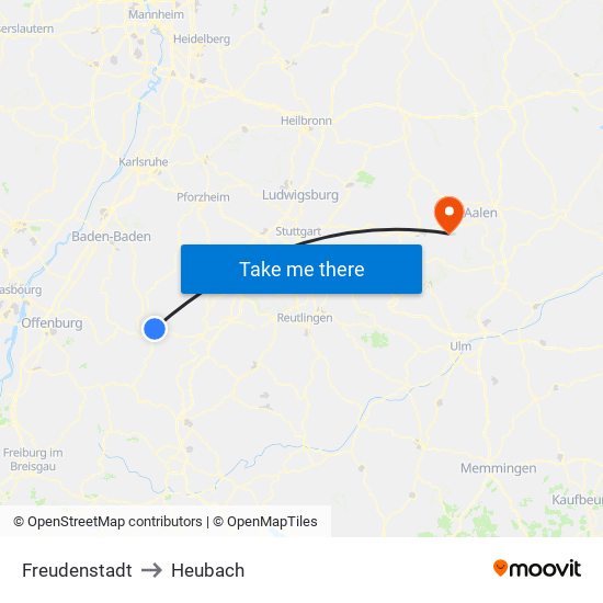 Freudenstadt to Heubach map