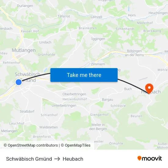 Schwäbisch Gmünd to Heubach map