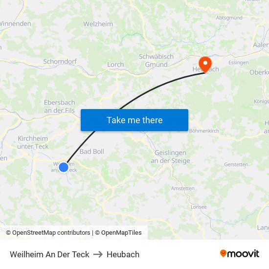 Weilheim An Der Teck to Heubach map