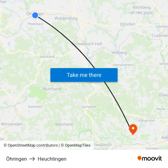 Öhringen to Heuchlingen map