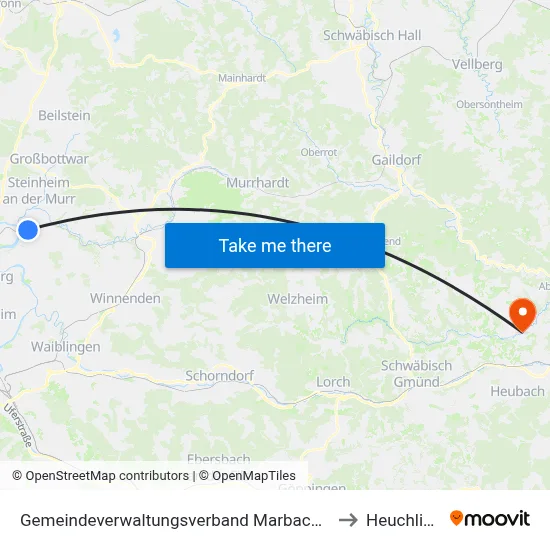 Gemeindeverwaltungsverband Marbach am Neckar to Heuchlingen map