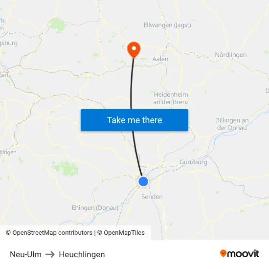 Neu-Ulm to Heuchlingen map