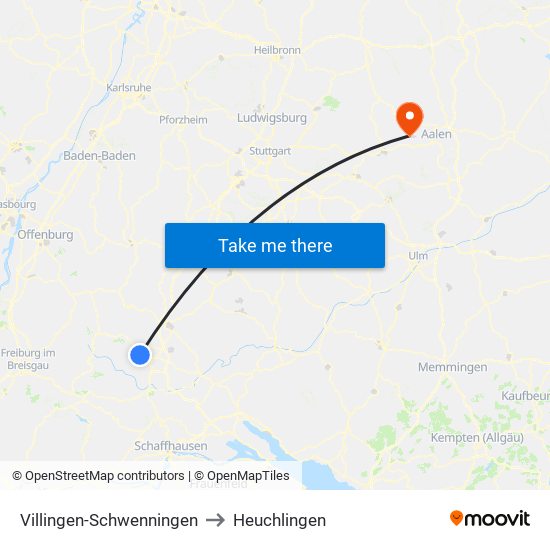 Villingen-Schwenningen to Heuchlingen map