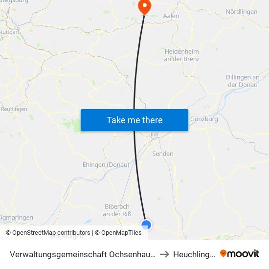 Verwaltungsgemeinschaft Ochsenhausen to Heuchlingen map