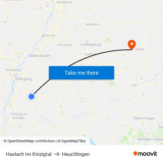 Haslach Im Kinzigtal to Heuchlingen map