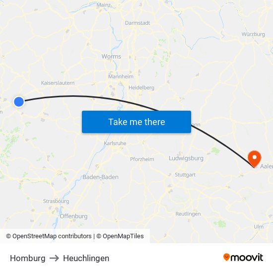 Homburg to Heuchlingen map