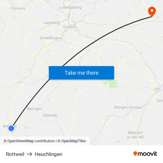 Rottweil to Heuchlingen map