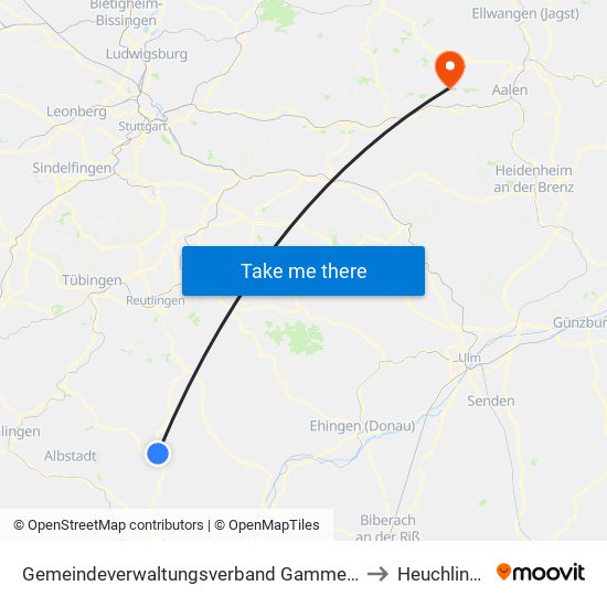 Gemeindeverwaltungsverband Gammertingen to Heuchlingen map