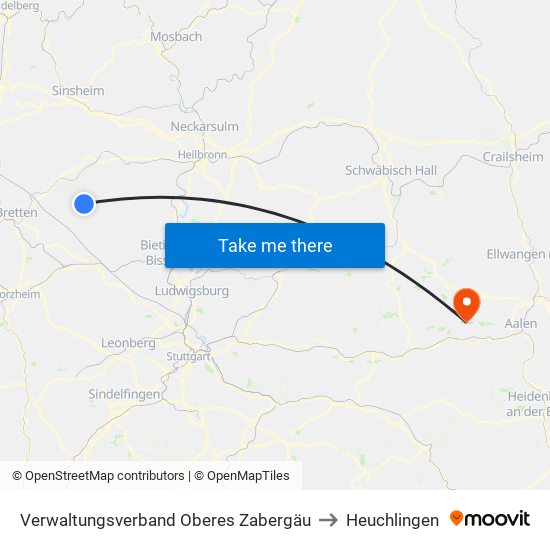 Verwaltungsverband Oberes Zabergäu to Heuchlingen map