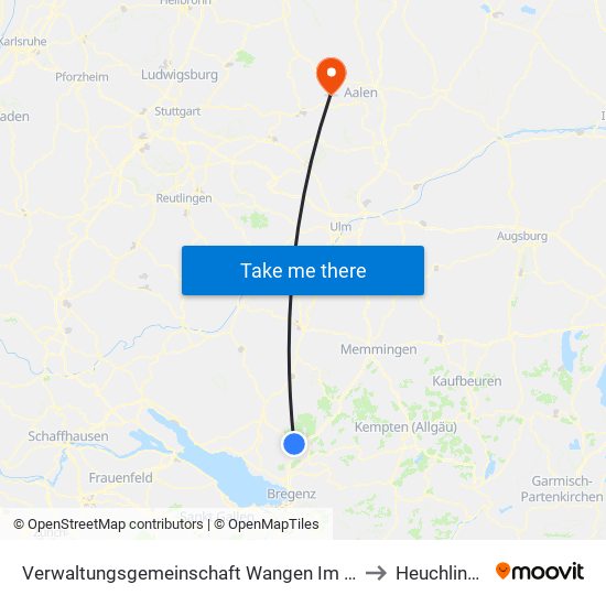 Verwaltungsgemeinschaft Wangen Im Allgäu to Heuchlingen map