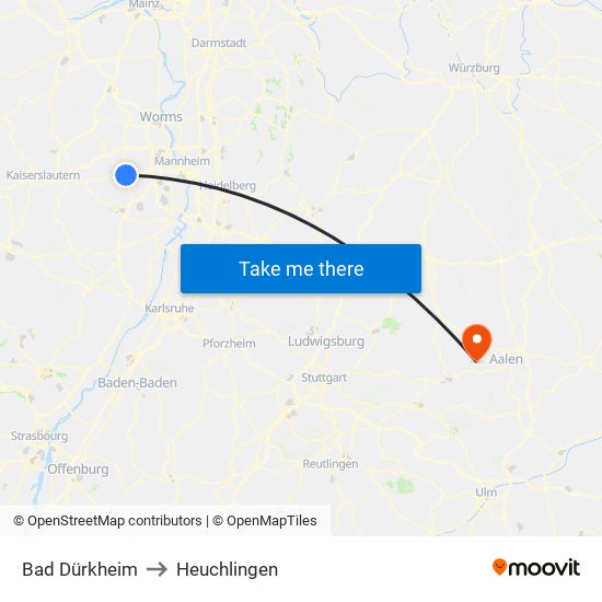 Bad Dürkheim to Heuchlingen map