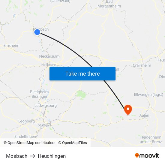 Mosbach to Heuchlingen map