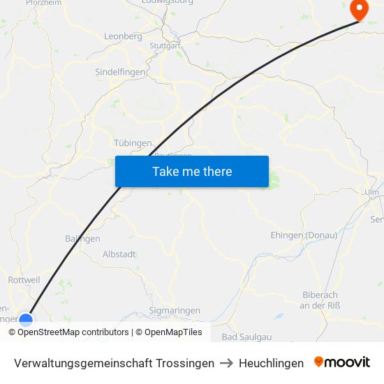 Verwaltungsgemeinschaft Trossingen to Heuchlingen map