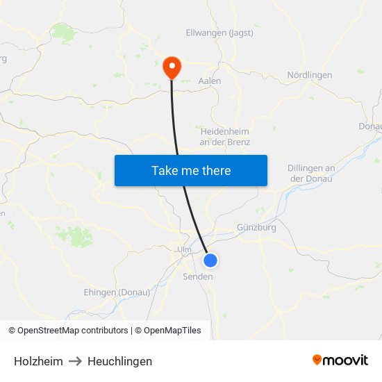 Holzheim to Heuchlingen map