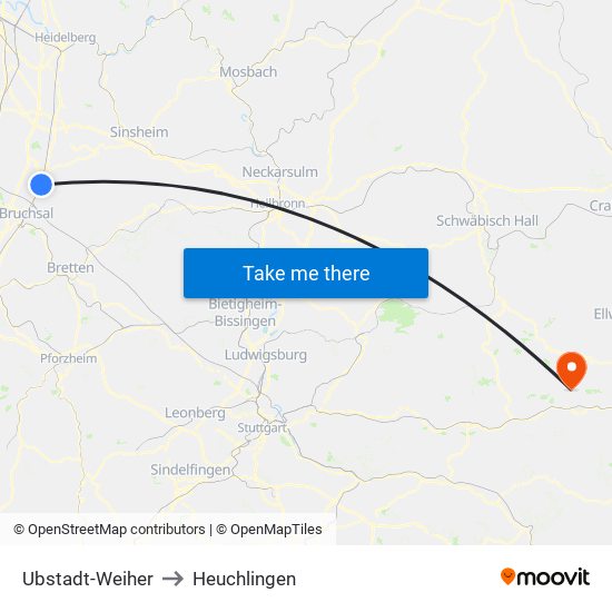 Ubstadt-Weiher to Heuchlingen map