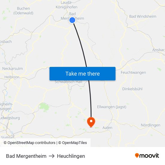 Bad Mergentheim to Heuchlingen map