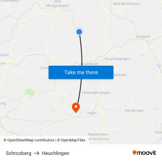 Schrozberg to Heuchlingen map