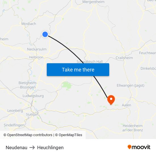 Neudenau to Heuchlingen map