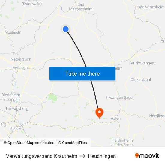 Verwaltungsverband Krautheim to Heuchlingen map