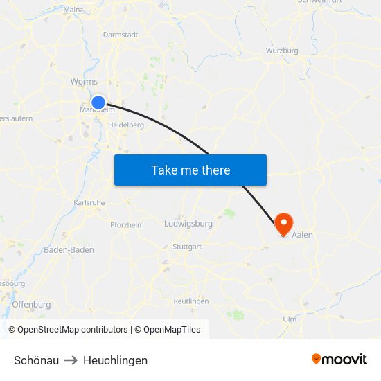 Schönau to Heuchlingen map