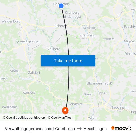 Verwaltungsgemeinschaft Gerabronn to Heuchlingen map