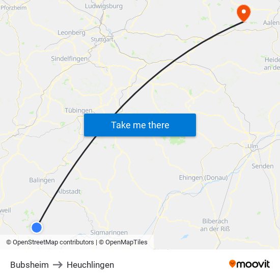 Bubsheim to Heuchlingen map