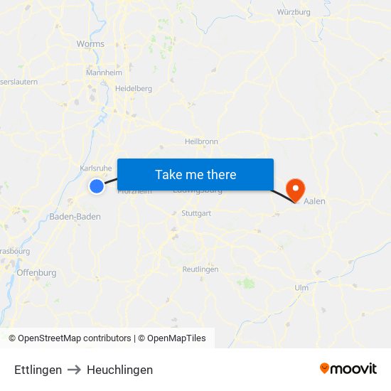 Ettlingen to Heuchlingen map
