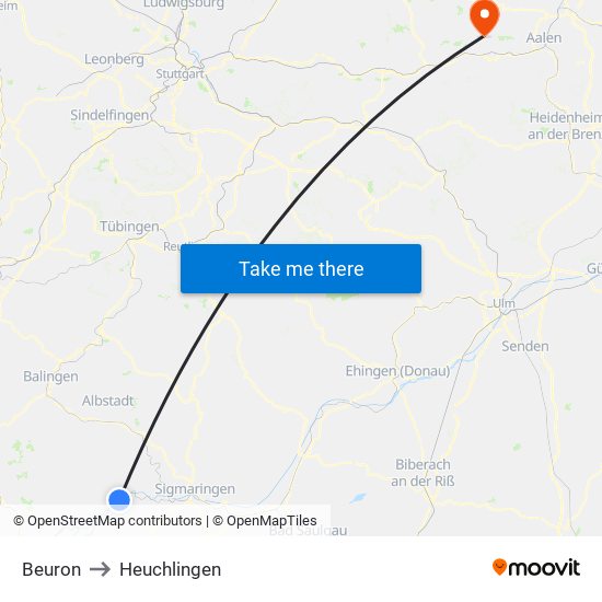 Beuron to Heuchlingen map