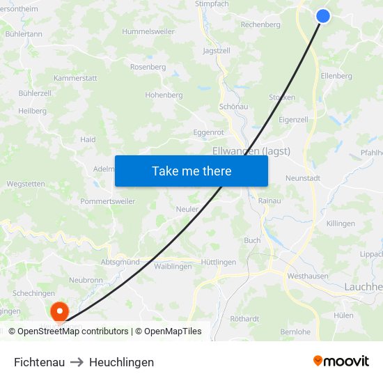 Fichtenau to Heuchlingen map