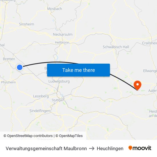 Verwaltungsgemeinschaft Maulbronn to Heuchlingen map