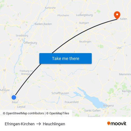 Efringen-Kirchen to Heuchlingen map