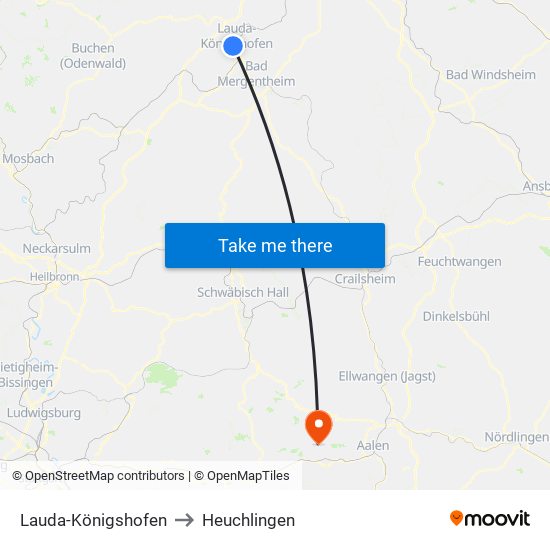 Lauda-Königshofen to Heuchlingen map