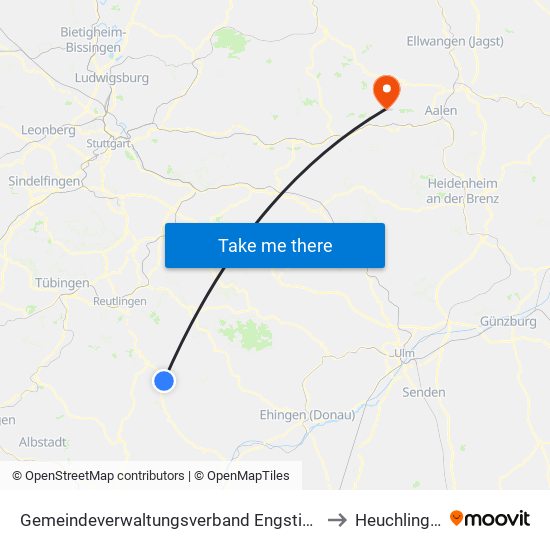 Gemeindeverwaltungsverband Engstingen to Heuchlingen map