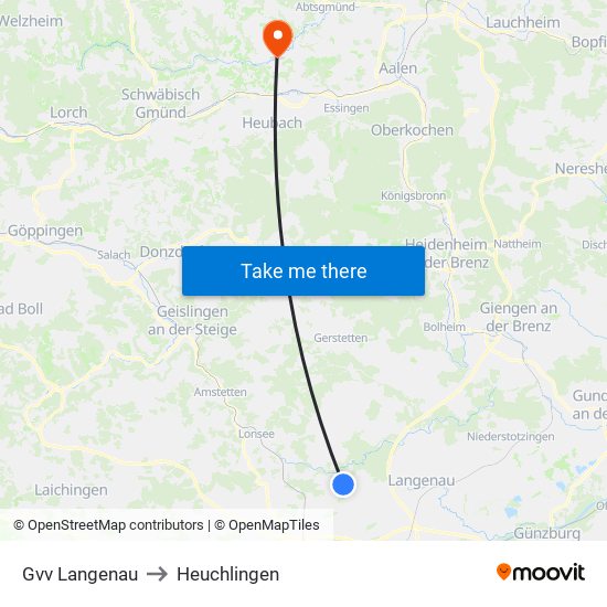 Gvv Langenau to Heuchlingen map