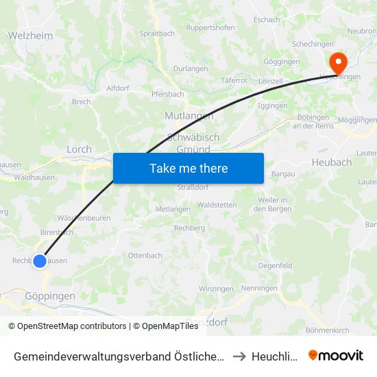 Gemeindeverwaltungsverband Östlicher Schurwald to Heuchlingen map