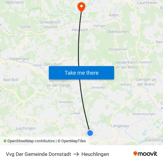 Vvg Der Gemeinde Dornstadt to Heuchlingen map