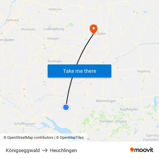 Königseggwald to Heuchlingen map