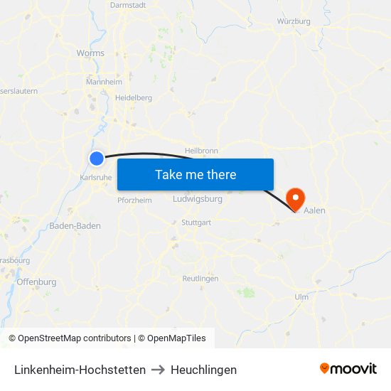 Linkenheim-Hochstetten to Heuchlingen map