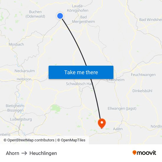 Ahorn to Heuchlingen map