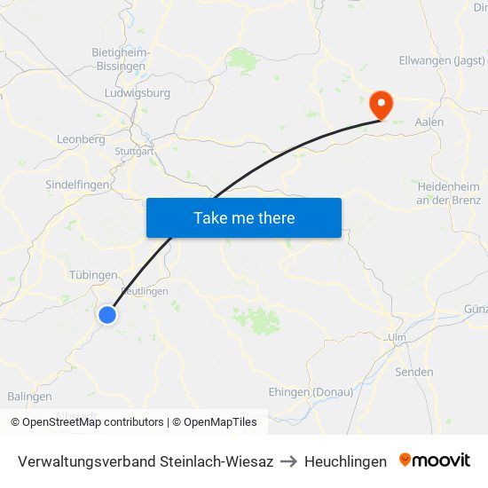 Verwaltungsverband Steinlach-Wiesaz to Heuchlingen map