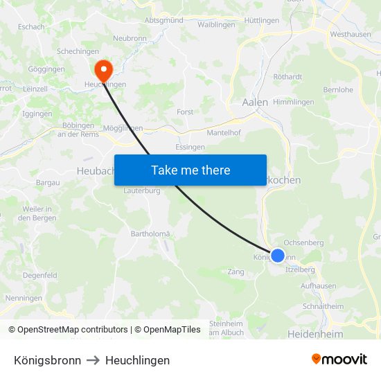 Königsbronn to Heuchlingen map