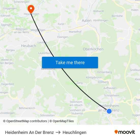 Heidenheim An Der Brenz to Heuchlingen map