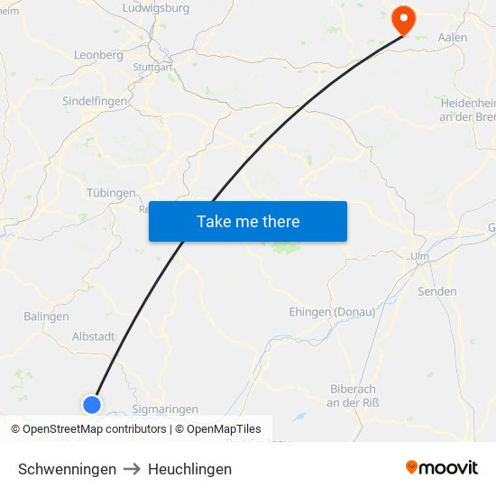 Schwenningen to Heuchlingen map