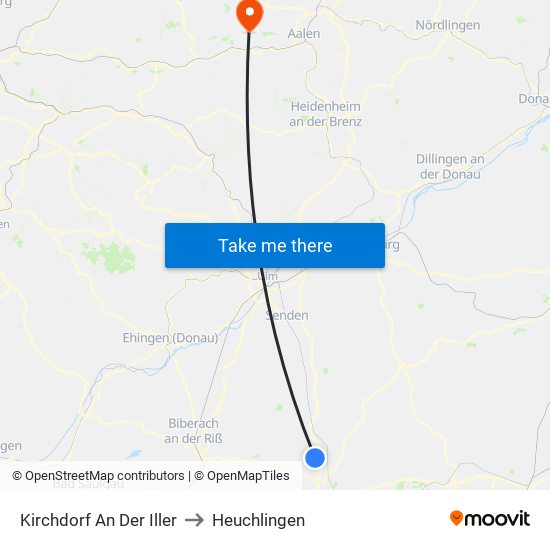 Kirchdorf An Der Iller to Heuchlingen map
