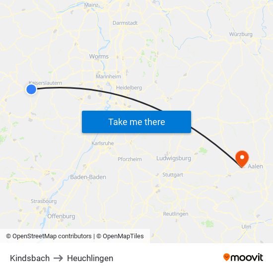 Kindsbach to Heuchlingen map