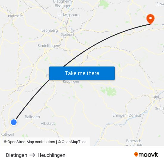 Dietingen to Heuchlingen map