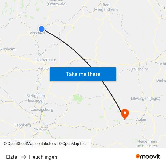 Elztal to Heuchlingen map